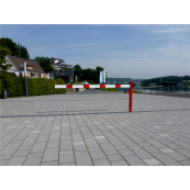 Swing barrier | with pull rope reinforcement | for casting in concrete, hot-dip galvanized and white coated with red reflecting stripes | Barrier arm length: 3500 mm | with Euro profile cylinder lock